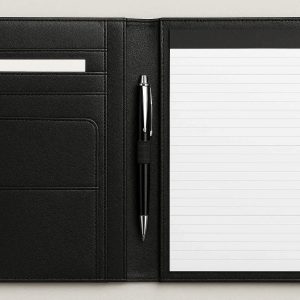 19 Leather Portfolio Folder for Interviews Professional Document Organizer with Business Card Slots and Pen Holder for Men and Women Black