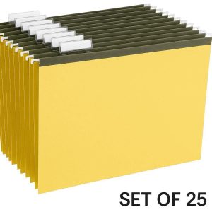 20 Hanging File Folders Letter Size Set of 25 Reinforced Document Folders with Adjustable Plastic Tabs and Labels for Filing Cabinet Organization