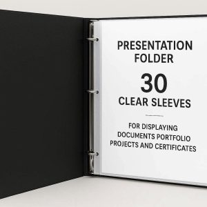 22 Presentation Folder with 30 Clear Sleeves Plastic Sheet Protector Binder for Displaying Documents Portfolio Projects and Certificates Black