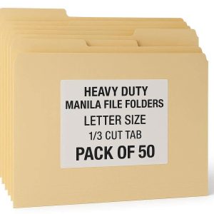 23 Heavy Duty Manilla File Folders Letter Size Pack of 50 Classic 1/3 Cut Tab Document Folders for Office Filing and Record Keeping Buff