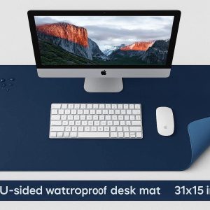 25 PU Leather Desk Mat Dual Sided Waterproof Large Mouse Pad and Writing Blotter for Office and Home Desktop Protection 31x15 Inch Navy Blue