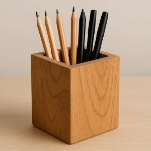 3 Wooden Pen Holder for Desk Handcrafted Solid Beech Wood Pencil Cup for Office Stationery Organization and Minimalist Home Decor Natural