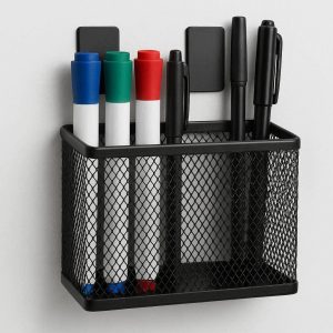 6 Magnetic Pen Holder for Whiteboard and Refrigerator Metal Mesh Stationery Caddy with Strong Magnets for Dry Erase Markers and Pens Black