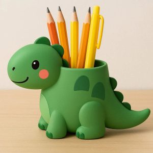 7 Cute Animal Shaped Pen Holder for Kids Desk Decorative Dinosaur Pencil Cup for School Classroom and Children Stationery Organization Green