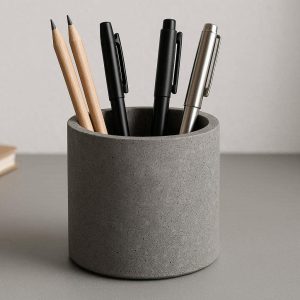 8 Concrete Pen Holder for Desk Modern Industrial Style Pencil Cup for Minimalist Office Decor and Stationery Organization Heavy Duty Grey